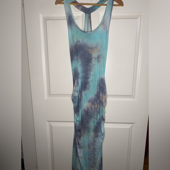Venus Gray & Blue Tie-Dye Strappy Maxi Dress | Boho | 1X - Picture 2 of 9